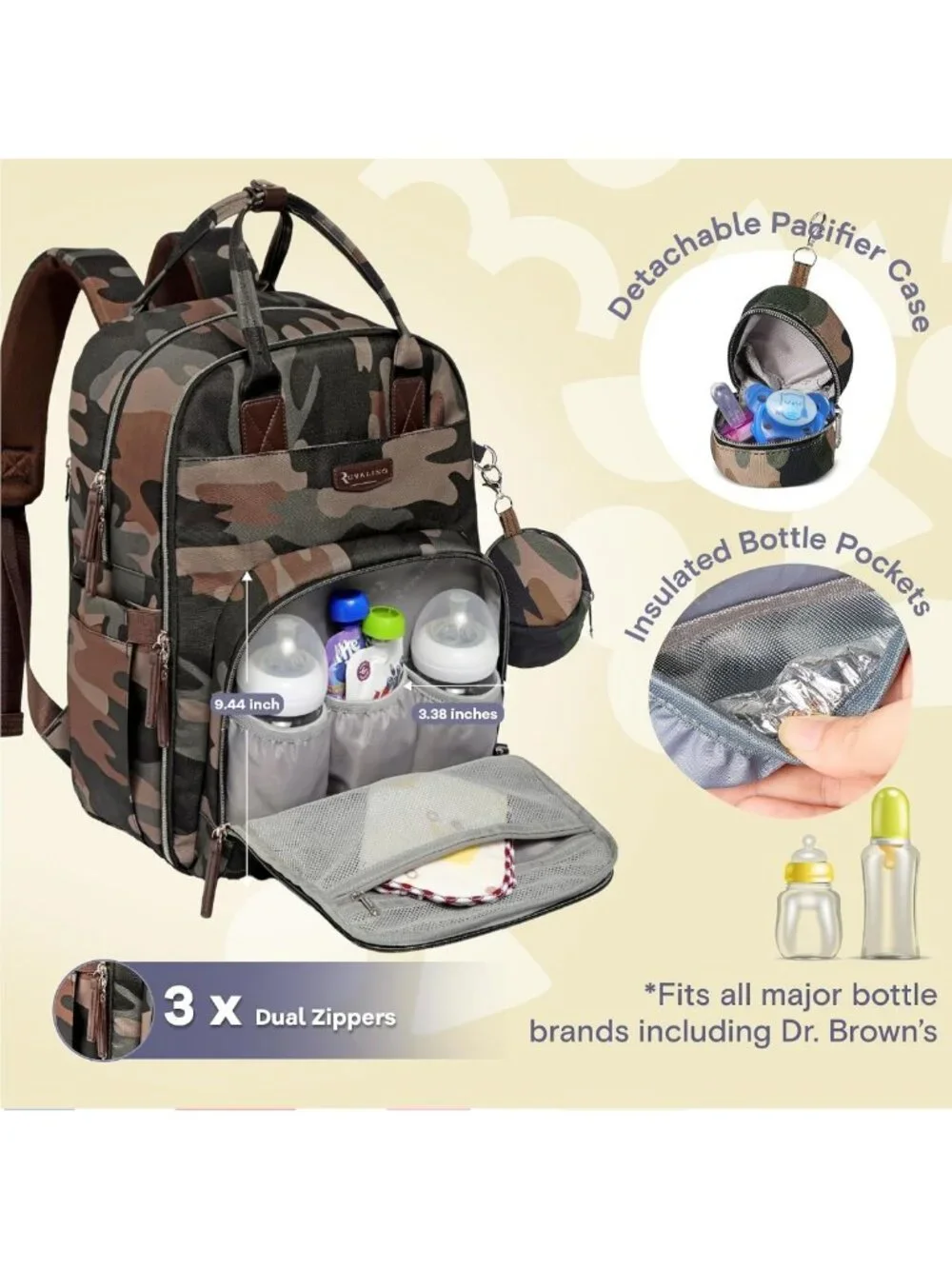 Stylish Waterproof Diaper Bag Backpack, Large Capacity Maternity Travel Bag